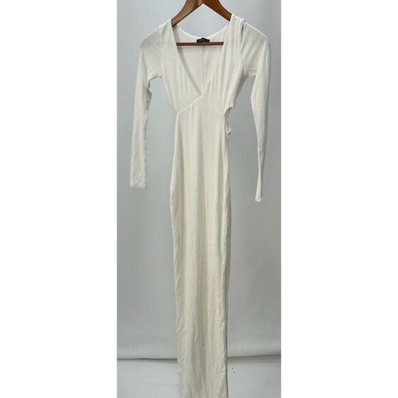 Naked Wardrobe Maxi Dress Long Sleeves Cut Out Sides V-Neck White Size XS NWT - Picture 1 of 7